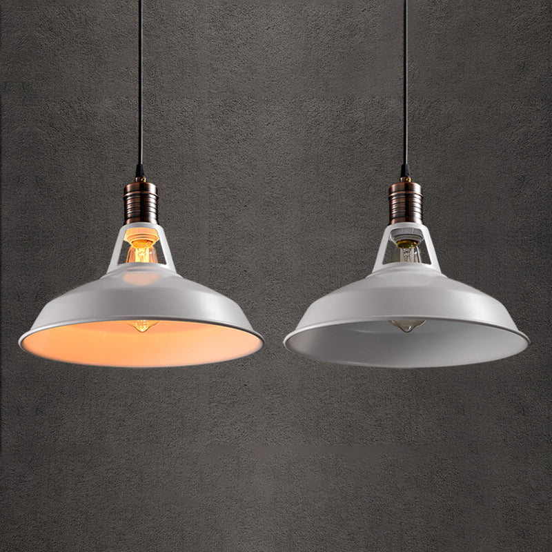 Rustic Barn Pendant Light - Vintage Style 1-Bulb Suspension Lamp In Black/White 10.5/12/15 Inch