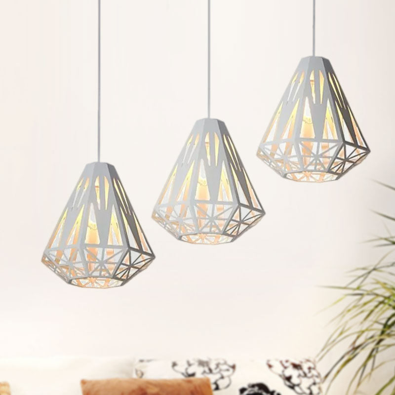 Stylish Loft Wire Cage Ceiling Light With Diamond Shade 3 Heads Black/White