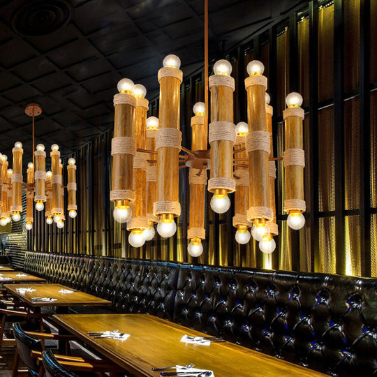 Antique Brass Bamboo Chandeliers: Multi-Light Tube Shade Hanging Lamps For Living Room