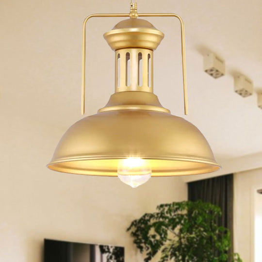 Industrial Barn Shade Pendant Light - 13’/16’ Wide Gold Finish Metal Hanging Lamp