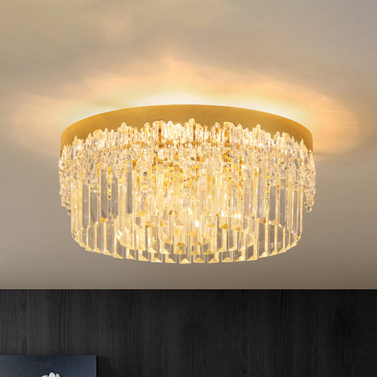 Modern Gold Finish Flush Mount Ceiling Light With Crystal Rods - 3/5/6 Heads 3 - Sided Clear