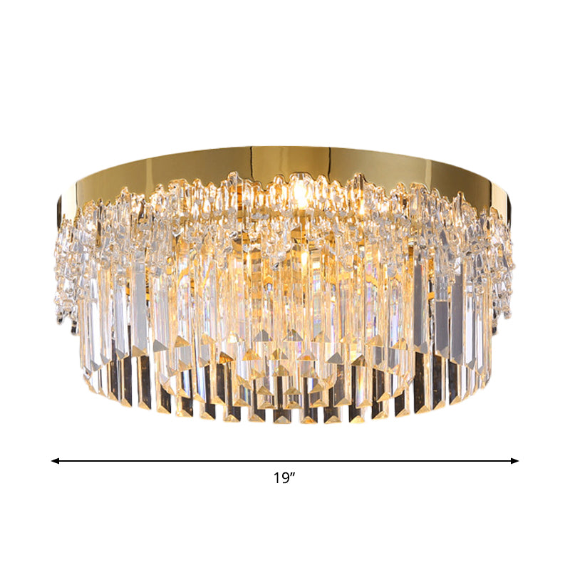 Modern Gold Finish Flush Mount Ceiling Light With Crystal Rods - 3/5/6 Heads 3 - Sided Clear