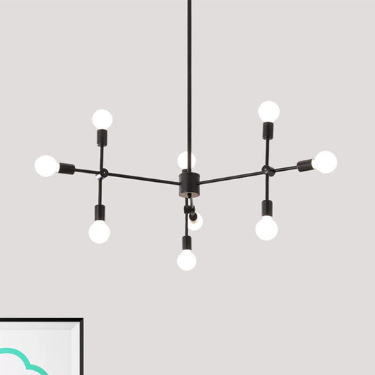 Industrial Metal Bulb Chandelier: Open Design 9/12 Lights Black/Brass Pendant Lighting For Dining