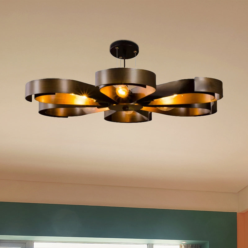 Vintage Bronze/Rust Flower Chandelier - Farmhouse Style 6-Light Pendant Light With Adjustable Cord