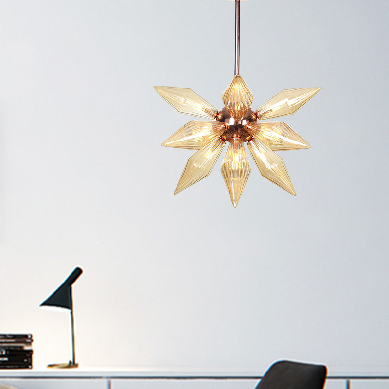 Sputnik Clear/Amber Glass Chandelier - 9/12/15 Bulbs Brass/Copper Finish Living Room Lighting