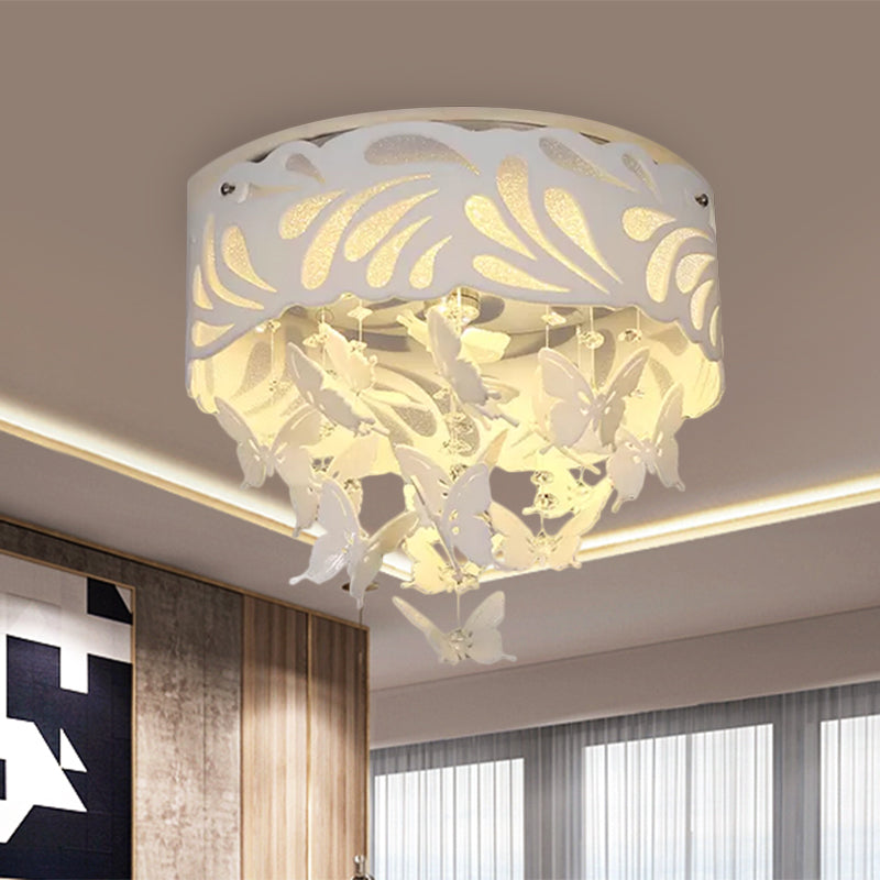 Contemporary Crystal Drop Led Flush Light - White 8/12 Heads 18/23.5/12.5 Wide / 12.5