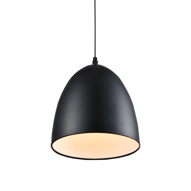 Retro Style Domed Hanging Lamp - 10/12 Inch Wide Metallic Pendant Light Fixture In White/Black For