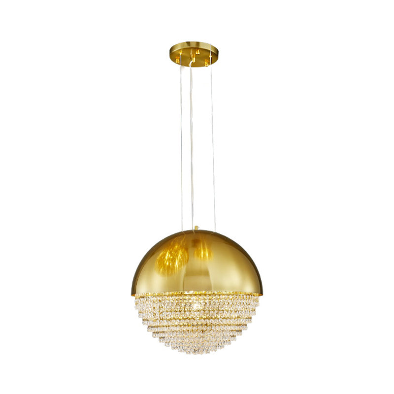 Modern Gold Dome Led Pendant Light With Beveled Crystal Suspension For Dining Room
