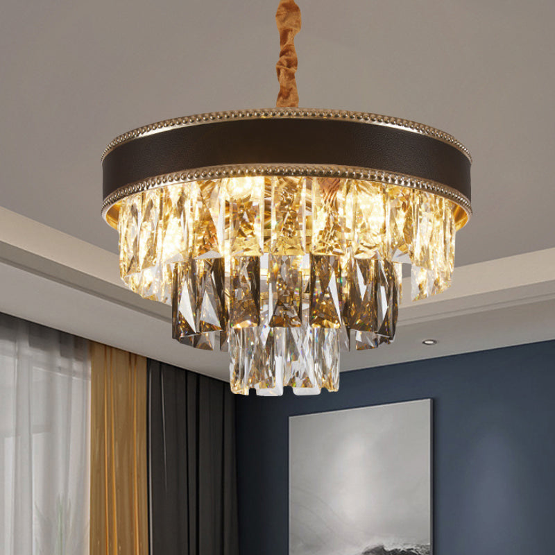 Modern Crystal Tapered Suspension Pendant Light - 14’/21.5’ Wide Black Chandelier With 6/9 Bulbs