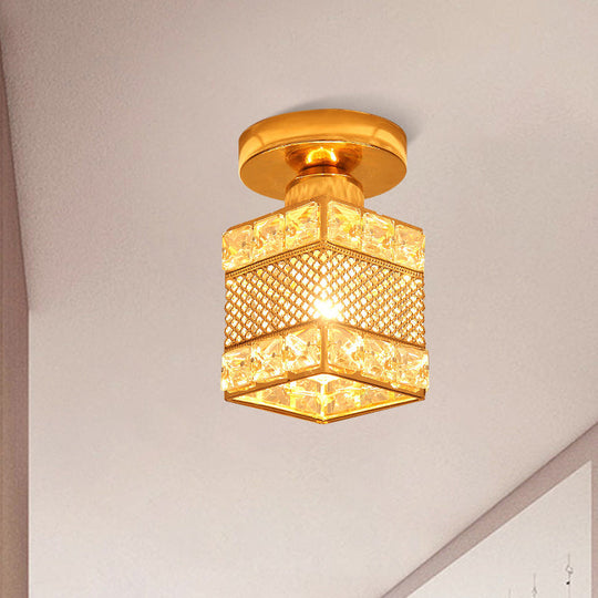 Modern Gold Crystal Shade Balcony Semi Mount Lighting - Globe/Square/Lantern Design Close To