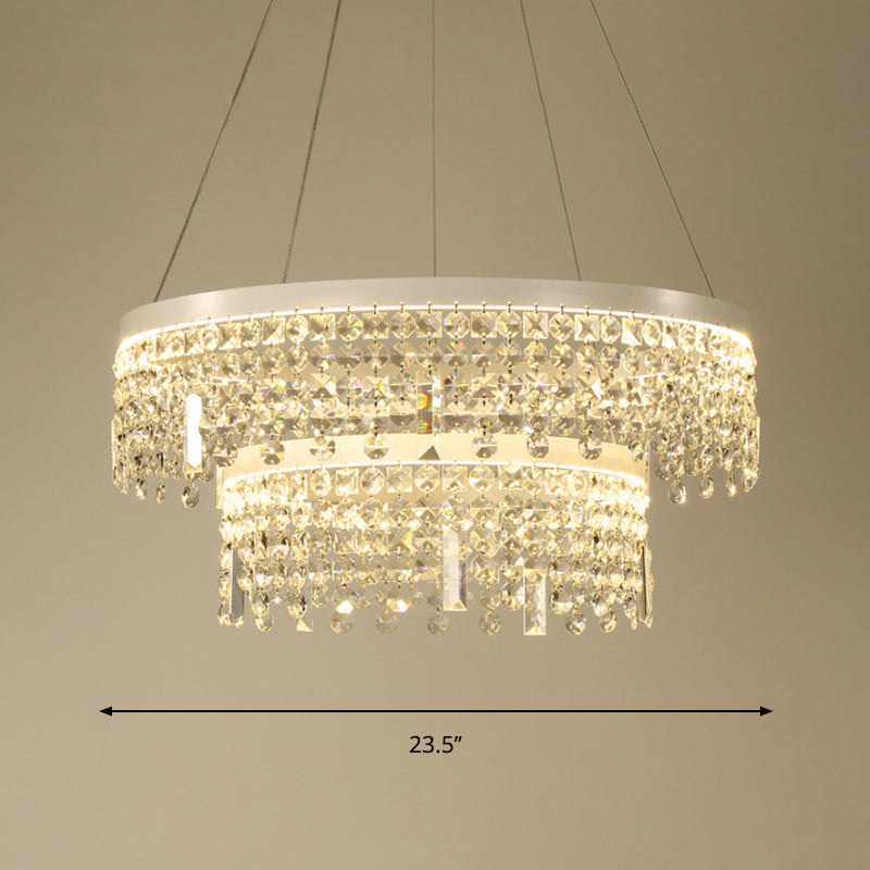 Contemporary Crystal Led Chandelier Lamp With Dual-Tiered Ring Design – Silver Suspension