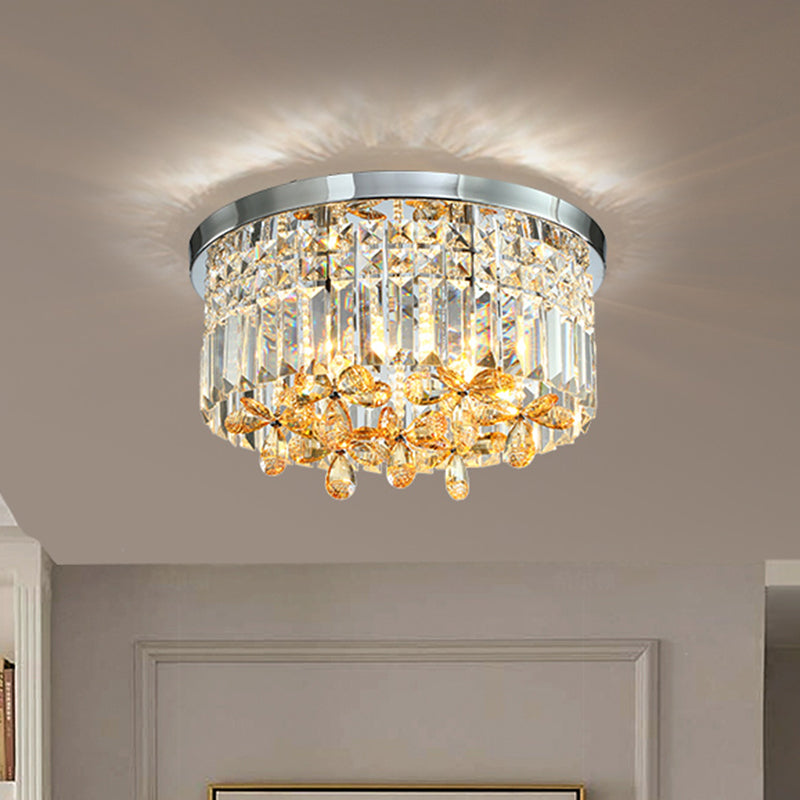 Chrome Cylinder Crystal Led Flush Light For Doorway - 10/15.5 Wide