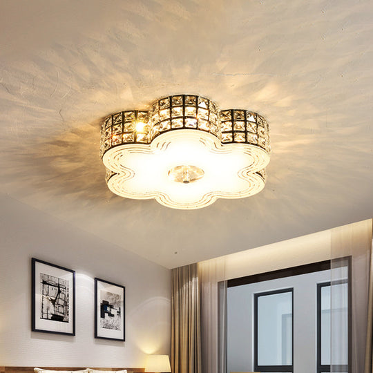 Modern Led Flush Mount Light With Square - Cut Crystals And Floral Design 15.5’/19.5’ Width