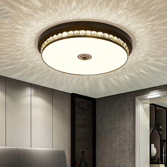 15.5’/19.5’ Led Ceiling Lighting In Black - Contemporary Round Clear Hexagon Crystals Flush