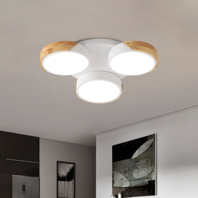Modern Led Flush Ceiling Light - Nordic Style 3 - Drum Shade Metal Fixture In Green/White For Porch