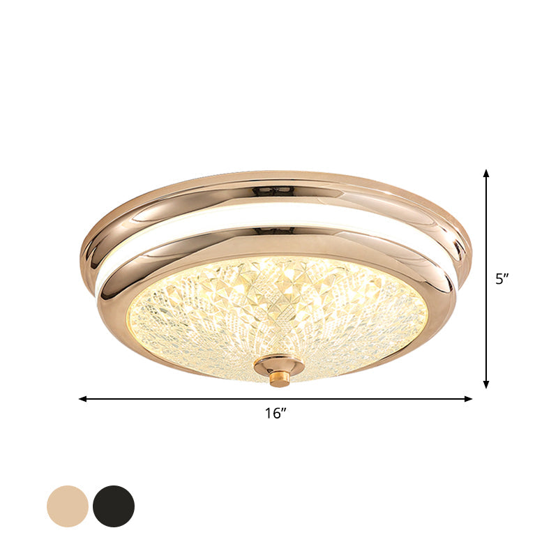 Retro Style Ceiling Lamp In Black/Gold With Lattice Glass And Led Flush Mount - 16’/19.5’ W