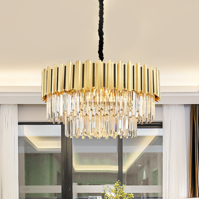 Modern Gold Crystal Prism Chandelier Pendant Light With 8 Bulbs - Tiered Hanging Fixture
