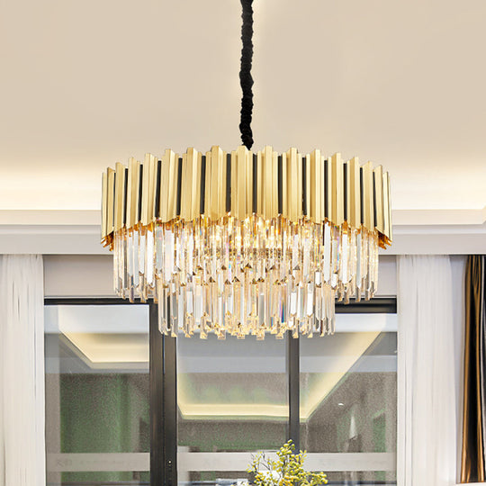 Modern Gold Crystal Prism Chandelier Pendant Light With 8 Bulbs - Tiered Hanging Fixture