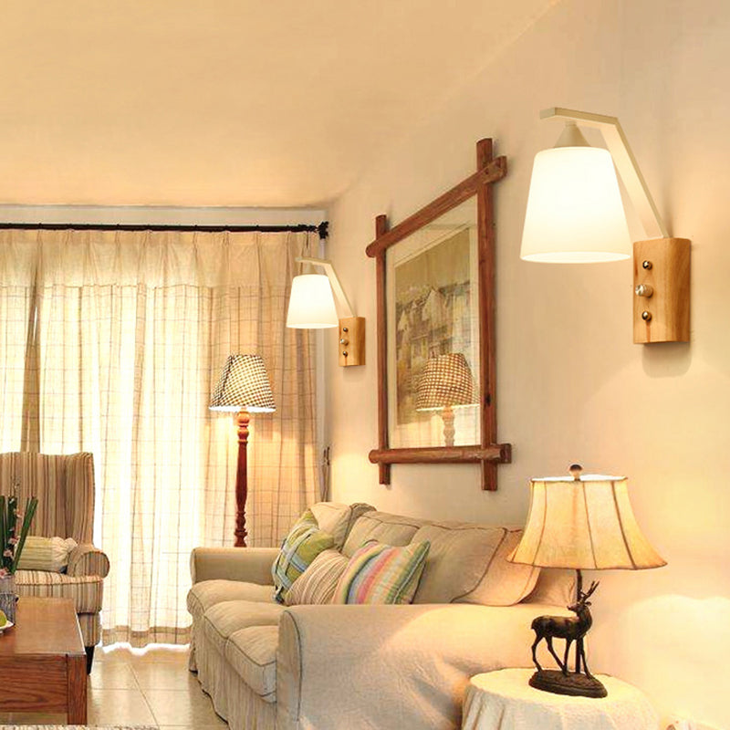 Contemporary Opal Glass Wall Sconce Light For Stair Corridors - 1 Head Bucket Shade White