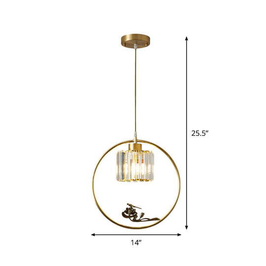Modern Gold Circle Pendant With Crystal Cylinder Down Lighting For Dining Room – Includes