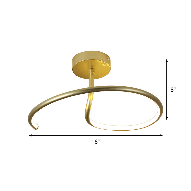 Golden Curl Led Flush Mount Ceiling Light Simple Acrylic 16’/19.5’ Wide Lighting Fixture
