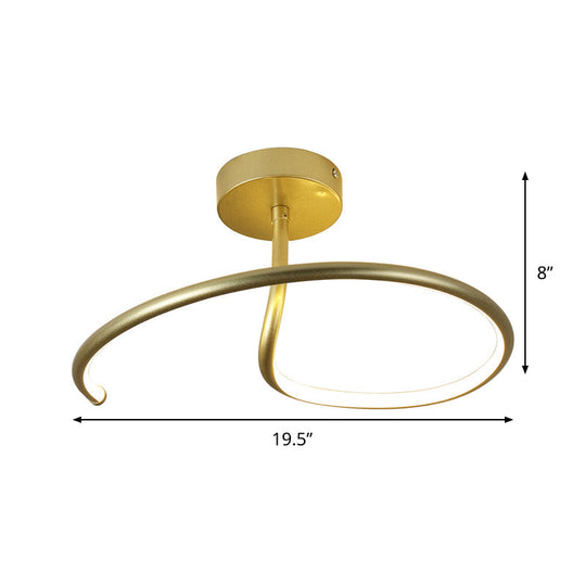 Golden Curl Led Flush Mount Ceiling Light Simple Acrylic 16’/19.5’ Wide Lighting Fixture