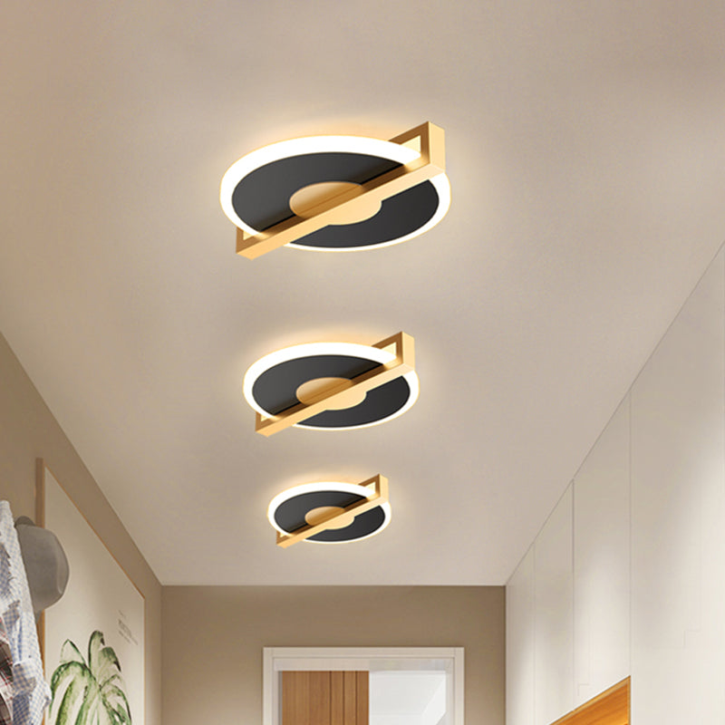 Retro Style Metal Flush Light Fixture – Small Disk Thin Design Black/White & Gold Led Close To