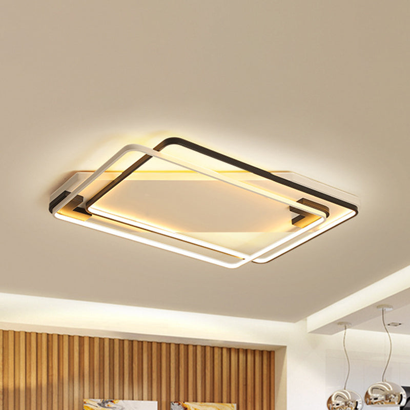 Led Ceiling Light Fixture - Modern Black - White Aluminum Overlapping Rectangle Flush Mount For