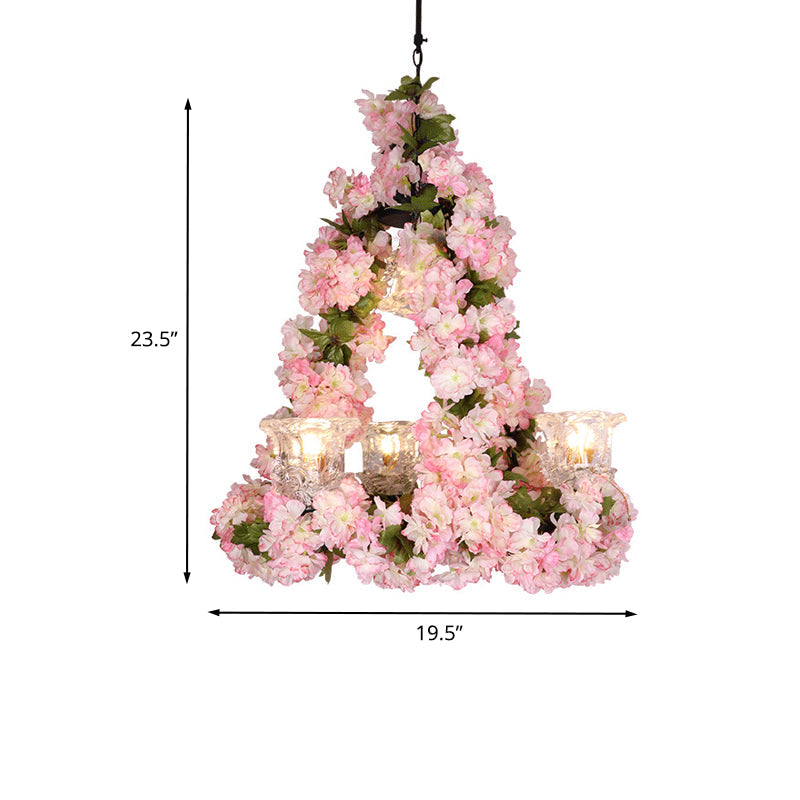 Black Floral Glass Pendant Chandelier For Restaurant Or Loft