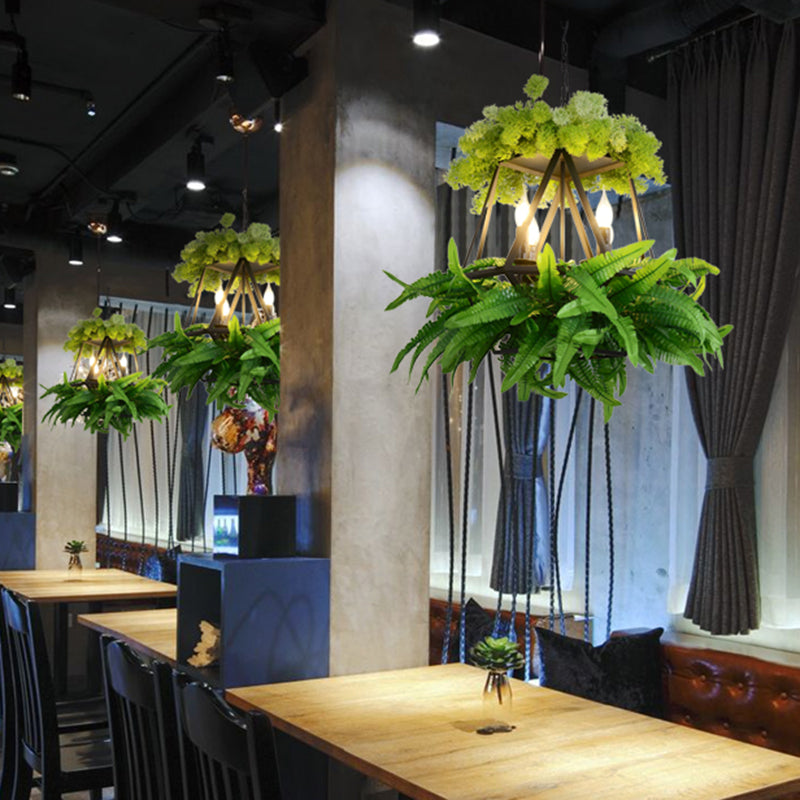 Retro 4-Bulb Hanging Chandelier With Diamond Cage In Black - Ideal For Restaurants And Plants