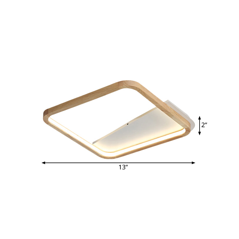 13’/17’ Wide Beige Flush Mount Led Ceiling Light With Wood Frame - Simple Bedroom Fixture