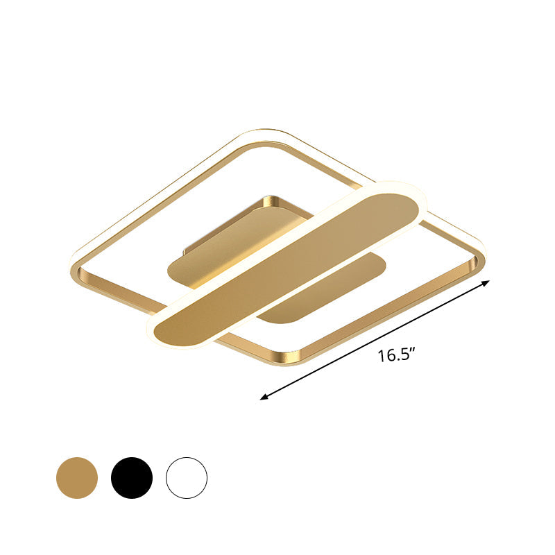 Contemporary Aluminum Square Frame Led Ceiling Lamp - Black/Gold/White 16.5/20.5 Inches Wide