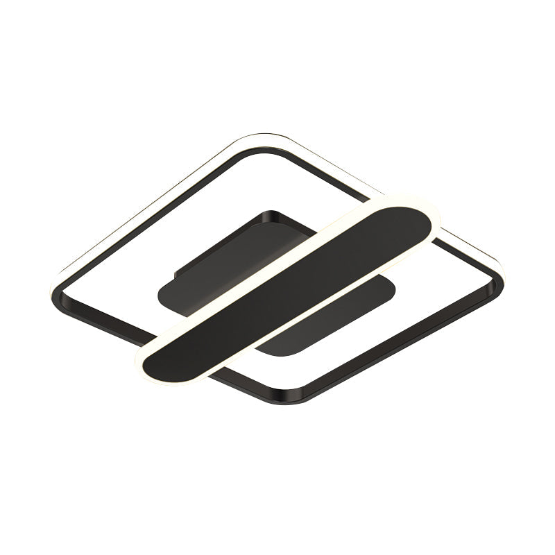 Contemporary Aluminum Square Frame Led Ceiling Lamp - Black/Gold/White 16.5/20.5 Inches Wide