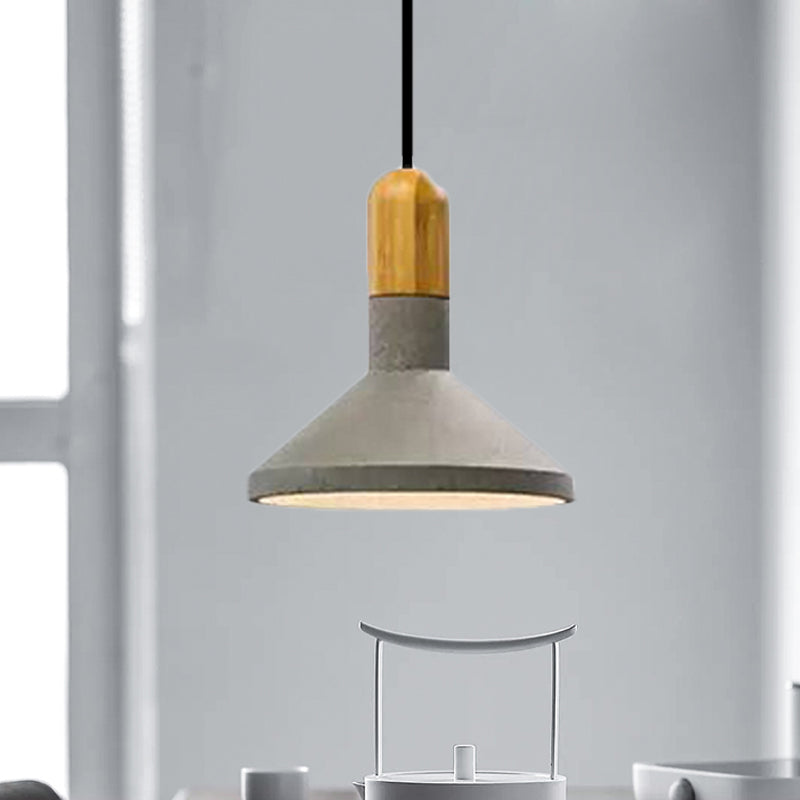 1-Light Cement Red/Black/Wood Hanging Lamp - Loft Style Pendant Ceiling Light For Dining Table