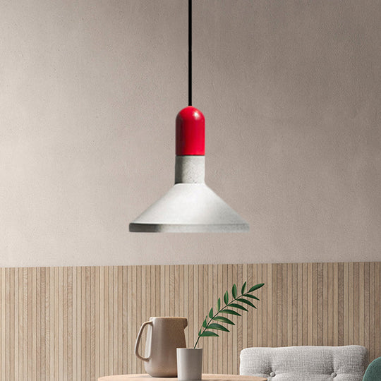 1-Light Cement Red/Black/Wood Hanging Lamp - Loft Style Pendant Ceiling Light For Dining Table