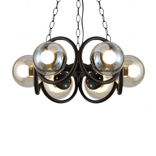 Industrial Black Chandelier Light With Clear Glass 6/8 Bulbs And Round Cage Stylish Global Pendant