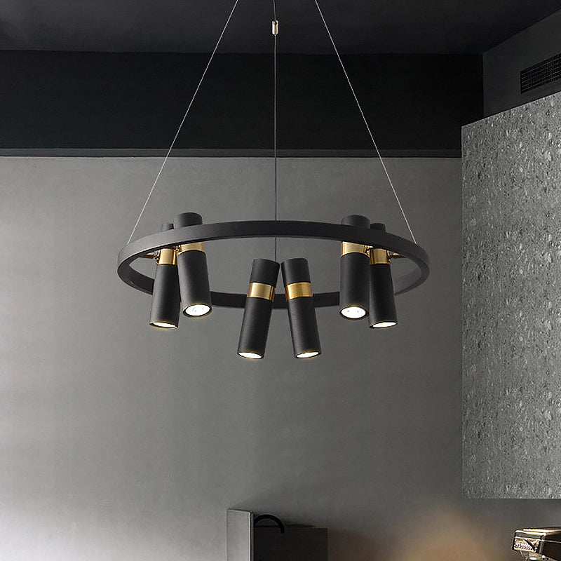 Modern Black Metal Pipe Pendant Chandelier - 6/9 Heads Round Design Ideal For Bedroom Ceiling