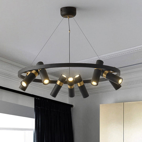 Modern Black Metal Pipe Pendant Chandelier - 6/9 Heads Round Design Ideal For Bedroom Ceiling