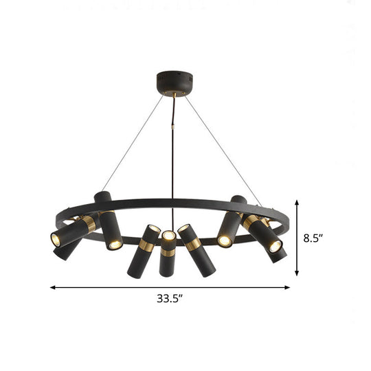 Modern Black Metal Pipe Pendant Chandelier - 6/9 Heads Round Design Ideal For Bedroom Ceiling