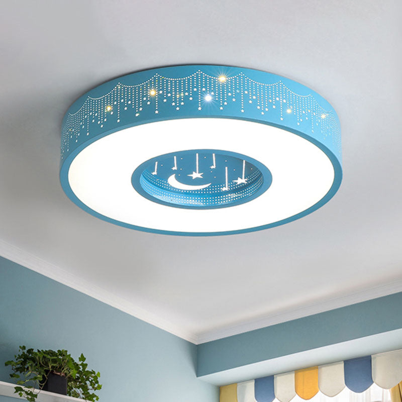 Kids Led Flush Mount Ceiling Light With Moon And Star Pattern In Pink/Blue 16/19.5 Width