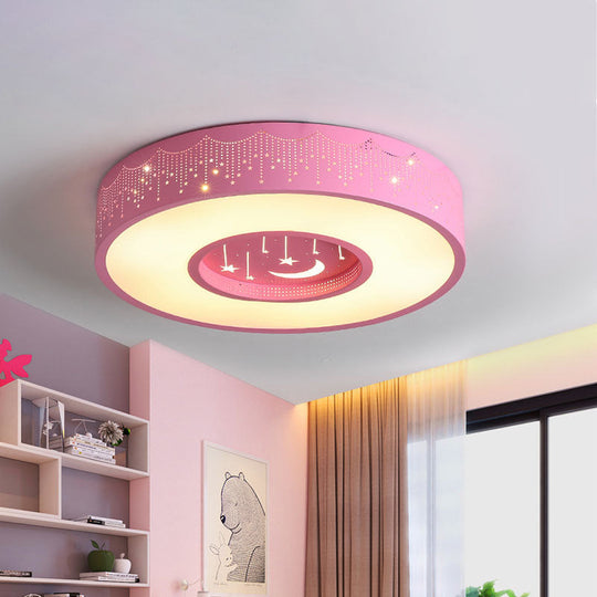 Kids Led Flush Mount Ceiling Light With Moon And Star Pattern In Pink/Blue 16’/19.5’ Width