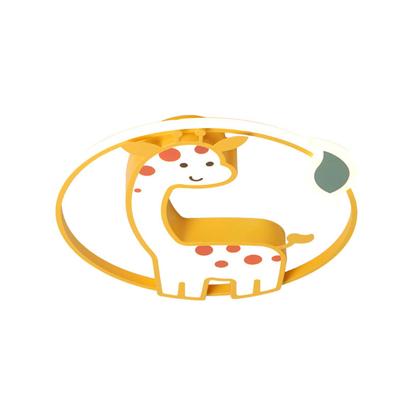 Giraffe Kids Ceiling Light Fixture - Iron Frame Led Yellow Flush Mount For Children’s Bedroom