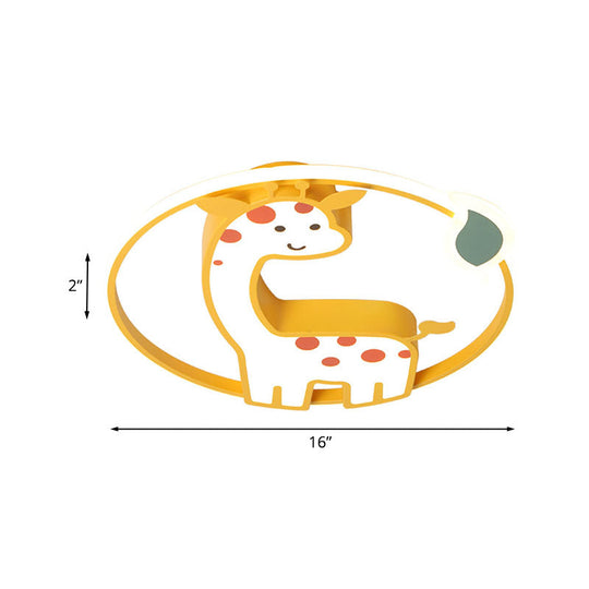 Giraffe Kids Ceiling Light Fixture - Iron Frame Led Yellow Flush Mount For Children’s Bedroom