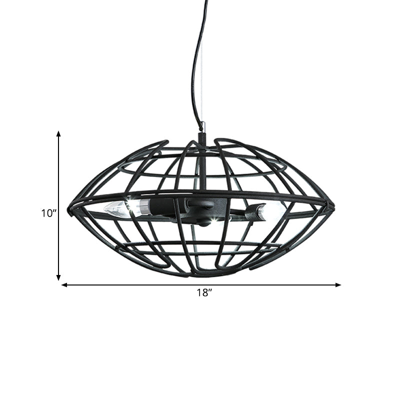 Metal Black Chandelier Light With Ufo Wire Cage - 3 Bulbs Restaurant Suspension Lighting