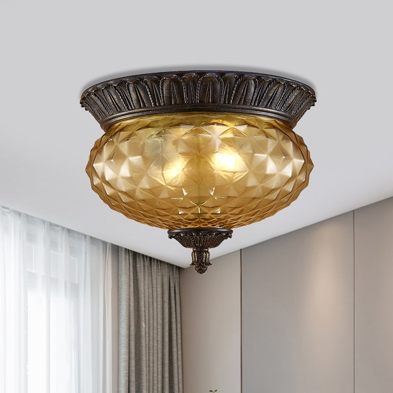 Prismatic Glass Black Flush Mount Lamp With Urn-Shaped And Teardrop Design - 8/12.5 Width 2-Head