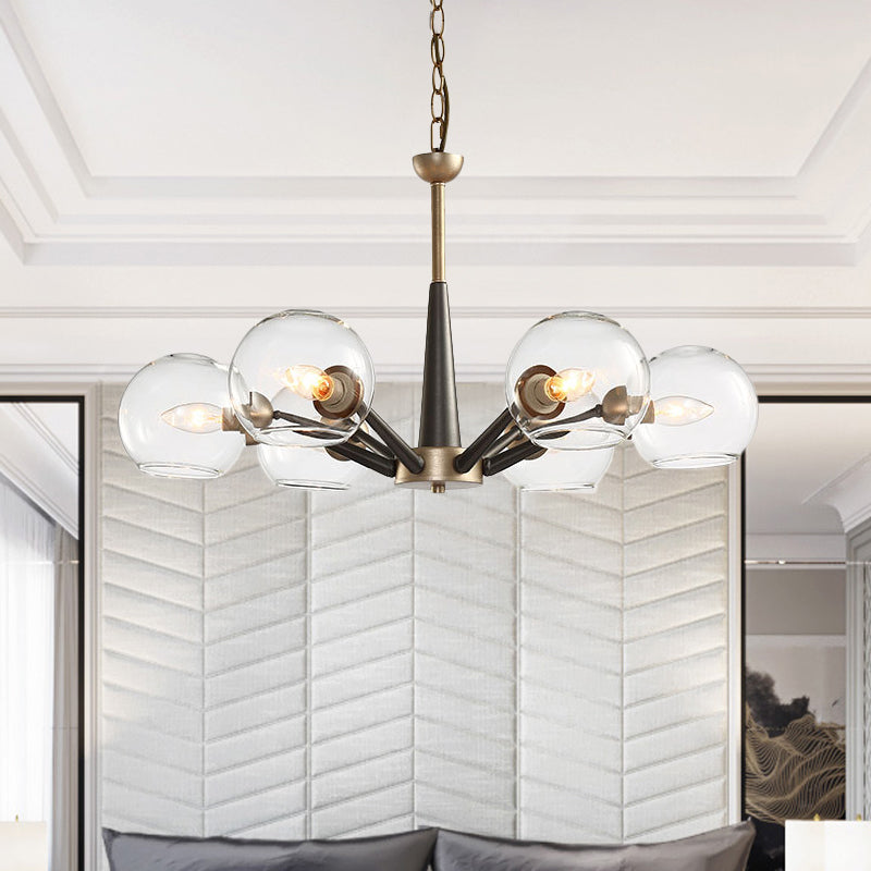 Retro Dome Shade Hanging Chandelier With Burst Design - 6-Light Lounge Pendant Clear