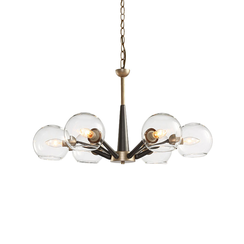 Retro Dome Shade Hanging Chandelier With Burst Design - 6-Light Lounge Pendant