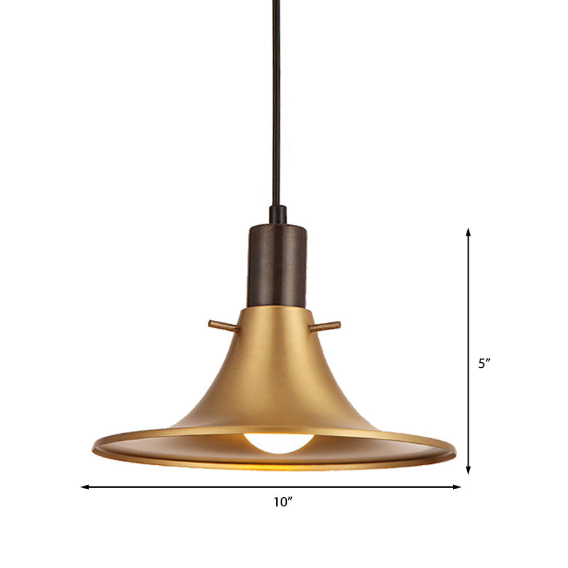 1-Light Industrial Pendant With Brass Finish & Metallic Flared Shade