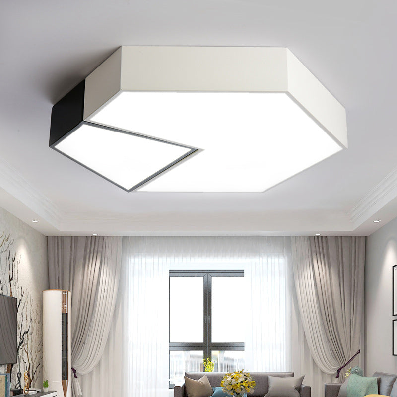 Modern Black And White Hexagon Ceiling Light Acrylic Shade Mount Fixture 11/15/19 Dia - Perfect For