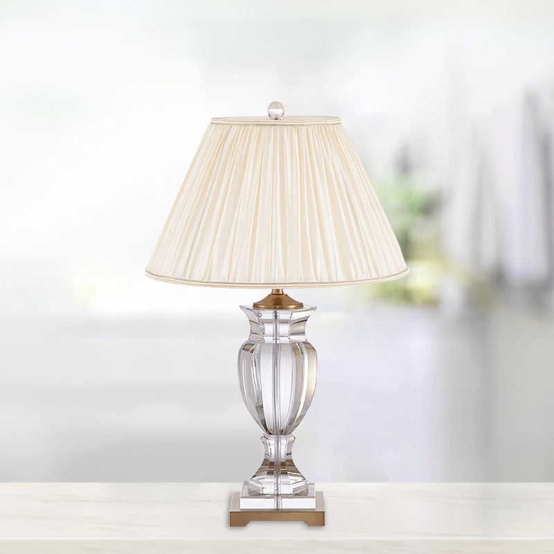 White Crystal Table Lamp - Traditional Bedside Lighting With Fabric Shade Clear